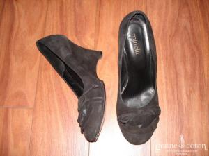 Minelli - Escarpins (chaussures) en daim noir et talons compensés