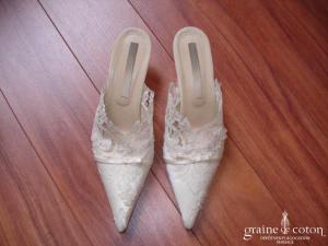Cymbeline - Mules (chaussures) en dentelle de calais ivoire