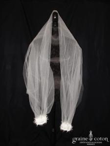 Elsa Gary - Voile Mésange en tulle ivoire avec manches en dentelle