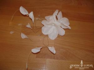 Acces-soirs - Fleur blanche à cheveux montée sur pince et broche (plumes)