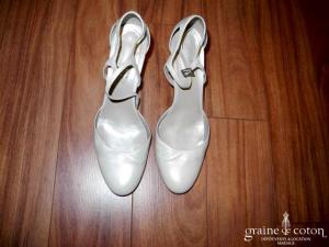 Isabel - Escarpins type salomé (chaussures) en cuir ivoire nacré