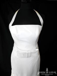 Pronuptia collection Elisabeth Barboza - Mondrian (taffetas blanc sirène taille basse bretelle tour de cou noeuds)