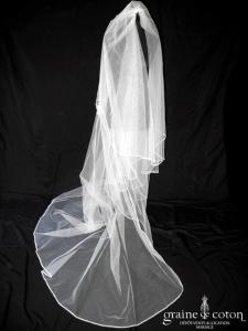 Max Chaoul - Voile long de 2,80 mètres en tulle blanc brodé de fines perles tubes en cristaux