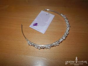 Bianco Evento - Diadème fin / headband en strass et perles, ivoire et argenté (D36)