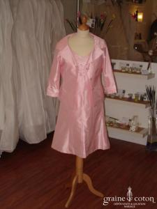 Antonelle - Ensemble tailleur rose en soie sauvage (non stocké en boutique, essayage sur demande)