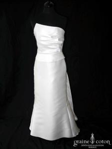 Linea Raffaëlli - Robe sirène taille haute drapée en mikado de soie ivoire