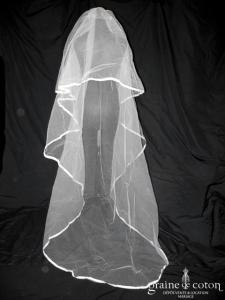 Hervé Mariage - Voile long en tulle ivoire bordé d'un large biais d'organza