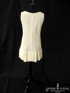Tara Jarmon - Robe courte en dentelle de coton ivoire (bretelles)