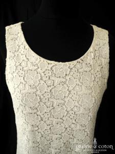 Tara Jarmon - Robe courte en dentelle de coton ivoire (bretelles)