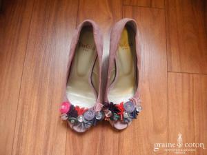 Perlato - Escarpins (chaussures) ouvertes en nubuck roses et fleurs colorées