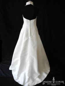 Eglantine Création - Robe en taffetas ivoire drapé avec tour de cou (tulle dos boutonné bretelle)