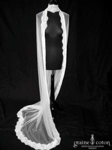 Yolan Cris - Voile long de 2 mètres en tulle fluide ivoire avec bandeau de dentelle