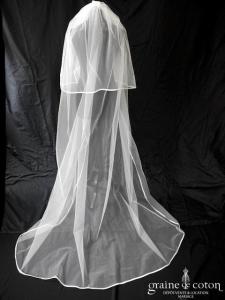 Elianna Moore - Voile long de 2,50 mètres en tulle ivoire clair bordé d'un biais de satin
