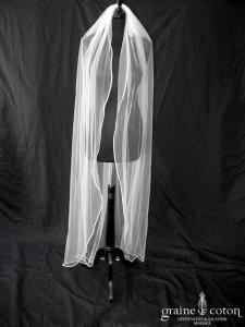 Bianco Evento - Voile simple long de 170 cm soft tulle ivoire bordé de satin (S128 sans rabat)