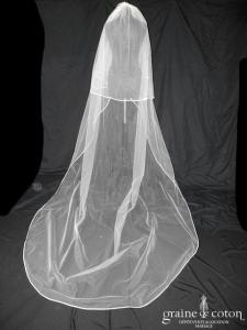 Bianco Evento - Voile double long de 300 cm en tulle ivoire bordé de satin (S146)