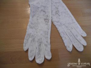 Warmeiv - Gants long en dentelle et coton ivoire avec noeud
