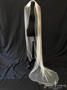Bianco Evento - Voile simple long de 220 cm en soft tulle ivoire bordé de satin (S209 sans rabat)