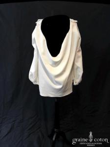 Delphine Manivet - Robe courte en crêpe de soie blanc (manches dos-nu)