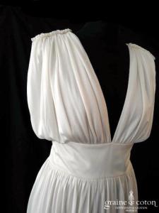 Delphine Manivet - Robe longue en jersey de soie ivoire fluide (bretelles décolleté-V bohème)