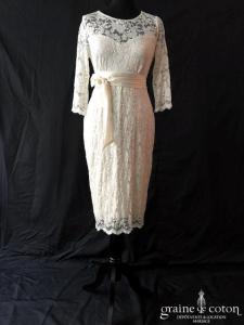 Séraphine - Robe courte en dentelle ivoire (empire femme enceinte grossesse manches coeur bretelles)
