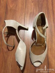 Heyraud - Sandales (chaussures) en nubuck ivoire nacré