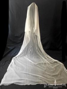 Delphine Manivet - Voile long de 3 mètres en tulle de soie ivoire (sans ou avec rabat)