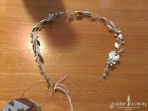 Bianco Evento - Headband bandeau feuilles argentées et fleurs cristaux Swarovski (2706 cheveux couronne)