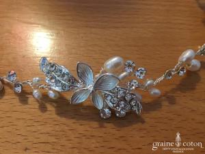 Bianco Evento - Headband fleurs argentées perles et strass (3105 cheveux couronne)