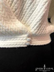 Bianco Evento - Pull gilet boléro en laine effet cachemire manches longues chauve souris (dos boutonné dos-nu cache coeur croisé décolleté-V E341)
