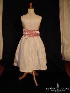 Graine de coton - Robe demoiselle d'honneur en taffetas ivoire avec ceinture de couleur
