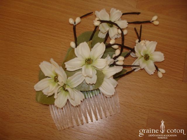 Whichgoose - Peigne avec feuilles naturelles séchées et fleurs en tissu