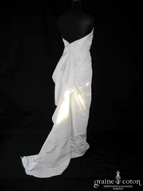 Lanvin collection Blanche - Robe bustier en taffetas de soie ivoire drapé