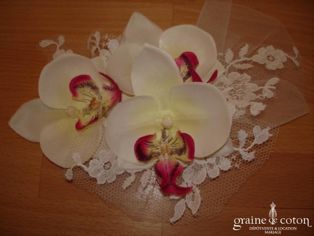 Accessoire de cheveux ou autre - Orchidées et dentelle blanche (grand modèle)