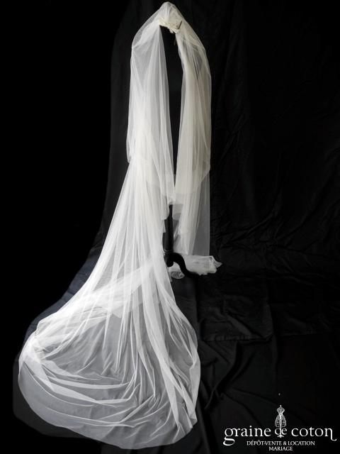 Elie Saab - Voile long de 3 mètres Meftis en tulle de soie ivoire clair