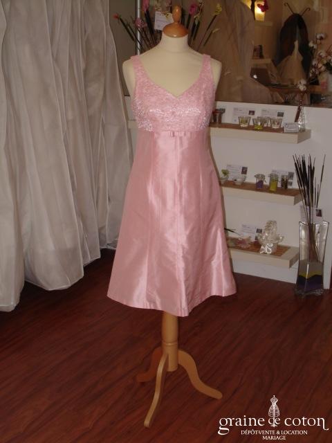 Antonelle - Ensemble tailleur rose en soie sauvage (non stocké en boutique, essayage sur demande)