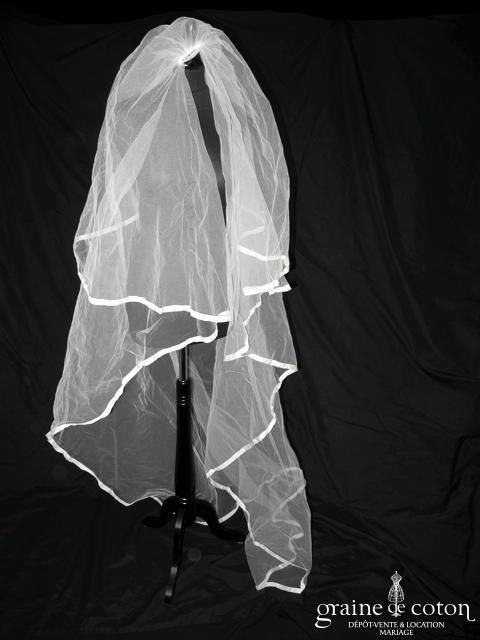 Hervé Mariage - Voile long en tulle ivoire bordé d'un large biais d'organza