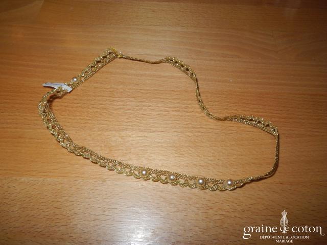 Elsa Gary - Tour de cou (collier) ou headband en dentelle dorée perlée