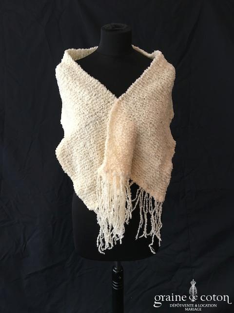 Écharpe en laine ivoire - tricoté main