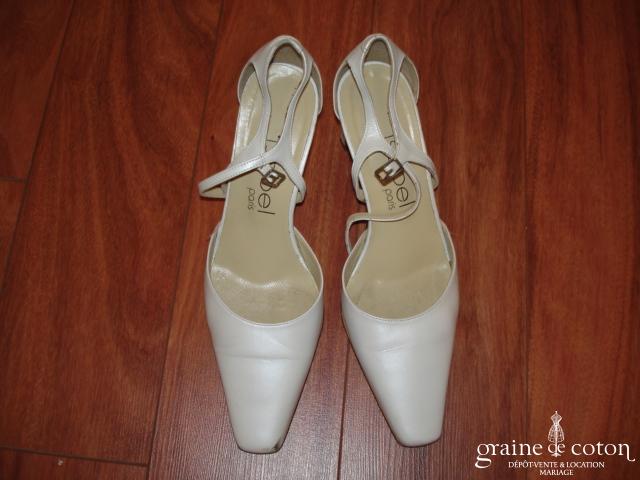 Isabel - Escarpins (chaussures) en cuir blanc nacré à lanières et bout carré
