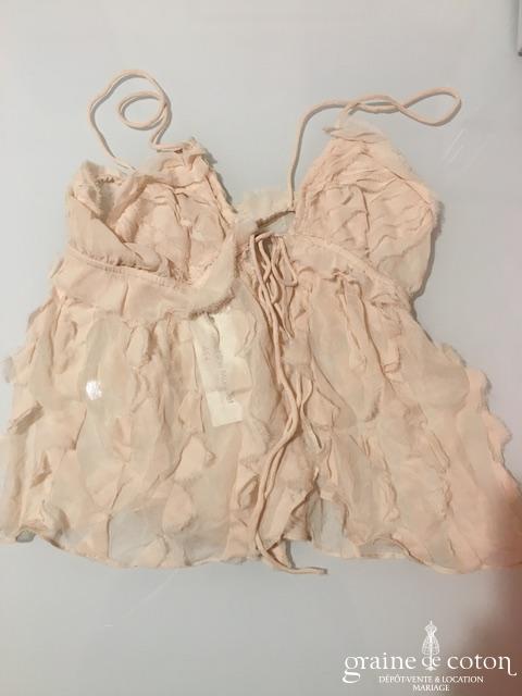 Delphine Manivet - Top lingerie en mousseline de soie rose poudrée (bretelles fluide)