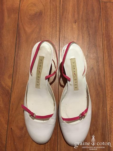 Pura Lopez - Escarpins (chaussures) en cuir blanc et fuchsia