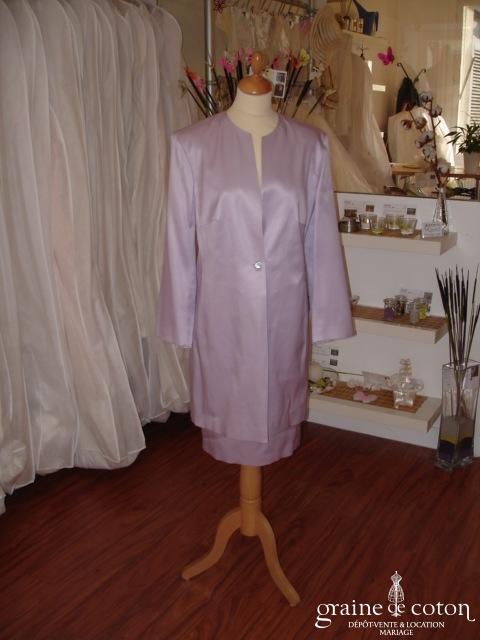 Cerruti - Tailleur jupe et veste en soie parme clair (non stocké en boutique, essayage sur demande)