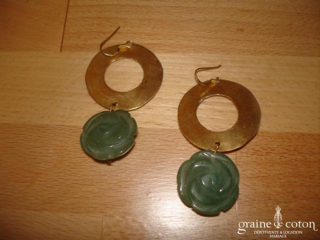 Boucles d'oreilles anneau vermeil et fleur de jade