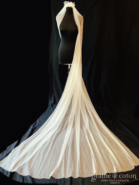 Lorena Formoso - Voile long de 3 mètres en tulle souple ivoire clair (sans rabat)