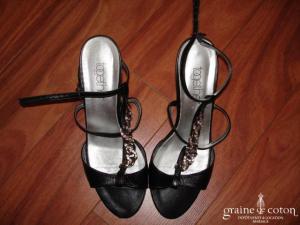 Sandales Together  en cuir noir et strass