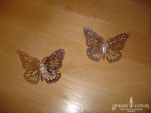 Papillons couleur argent, avec strass - Lot de 2