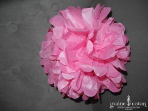 Fleur rose à déplier en papier façon pompom