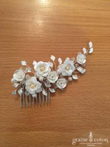 Bianco Evento - Peigne fleurs ivoires et strass