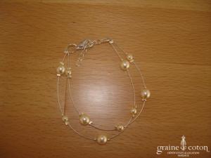 Au fil perlé - Bracelet 2 rangs perles ivoires