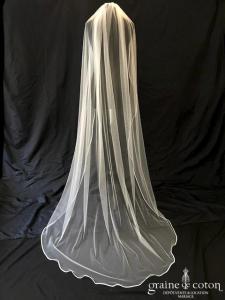 Bianco Evento - Voile simple long de 220 cm en soft tulle ivoire bordé de satin